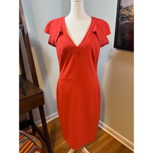 Badgley Mischka Coral Pink Sheath Cocktail Dress Petal Sleeve Size 10 Coquette